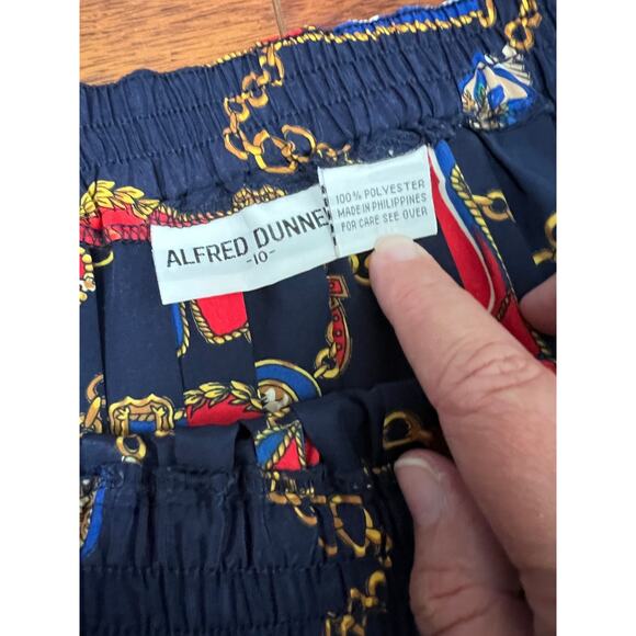 80s Alfred Dunner Navy Pleated Midi Skirt Medals Chain Print Scarf Preppy Sz 10 - Picture 2 of 8